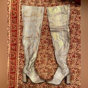Cape Robbin Over the Knee Holographic Snakeskin Boots